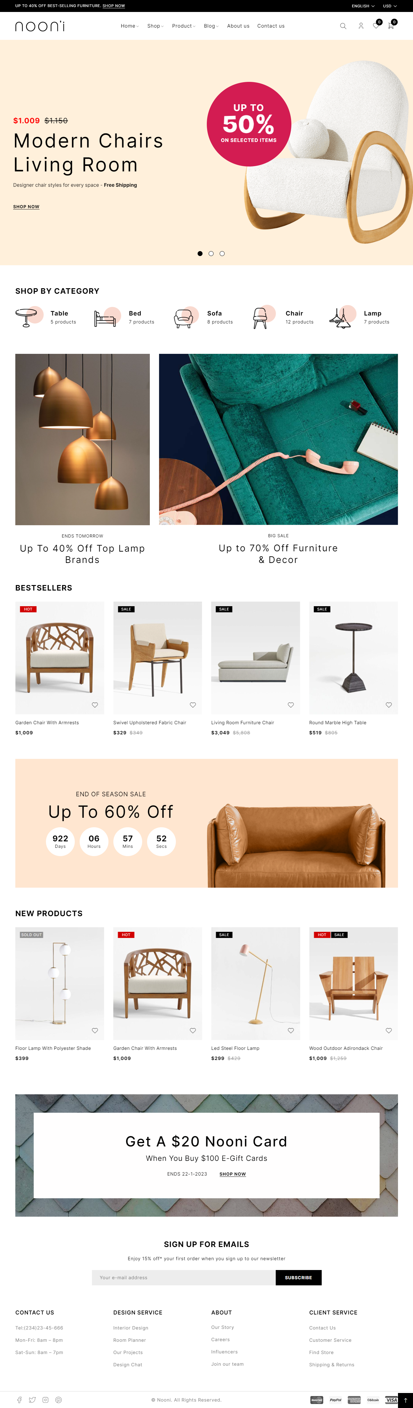 Furniture store website design