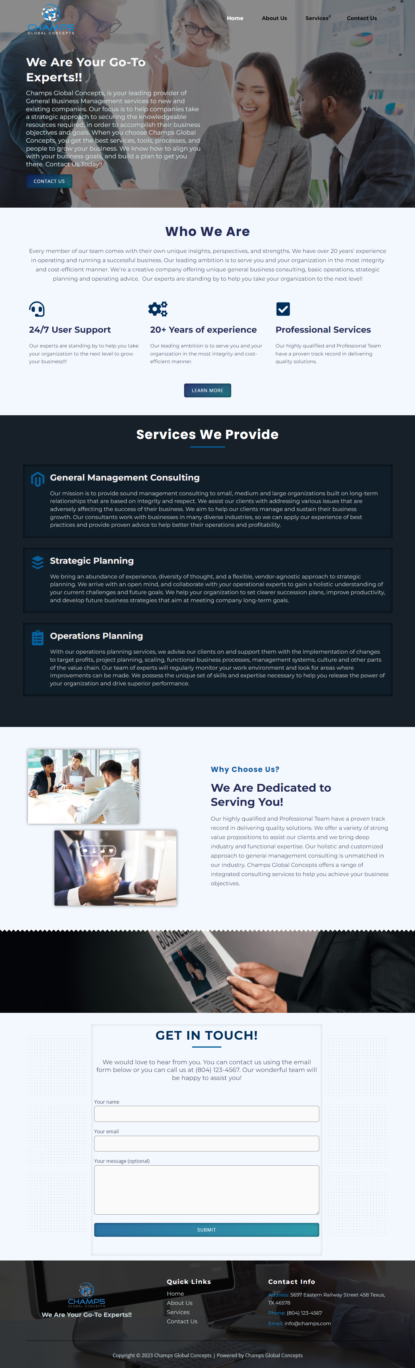 One page website design