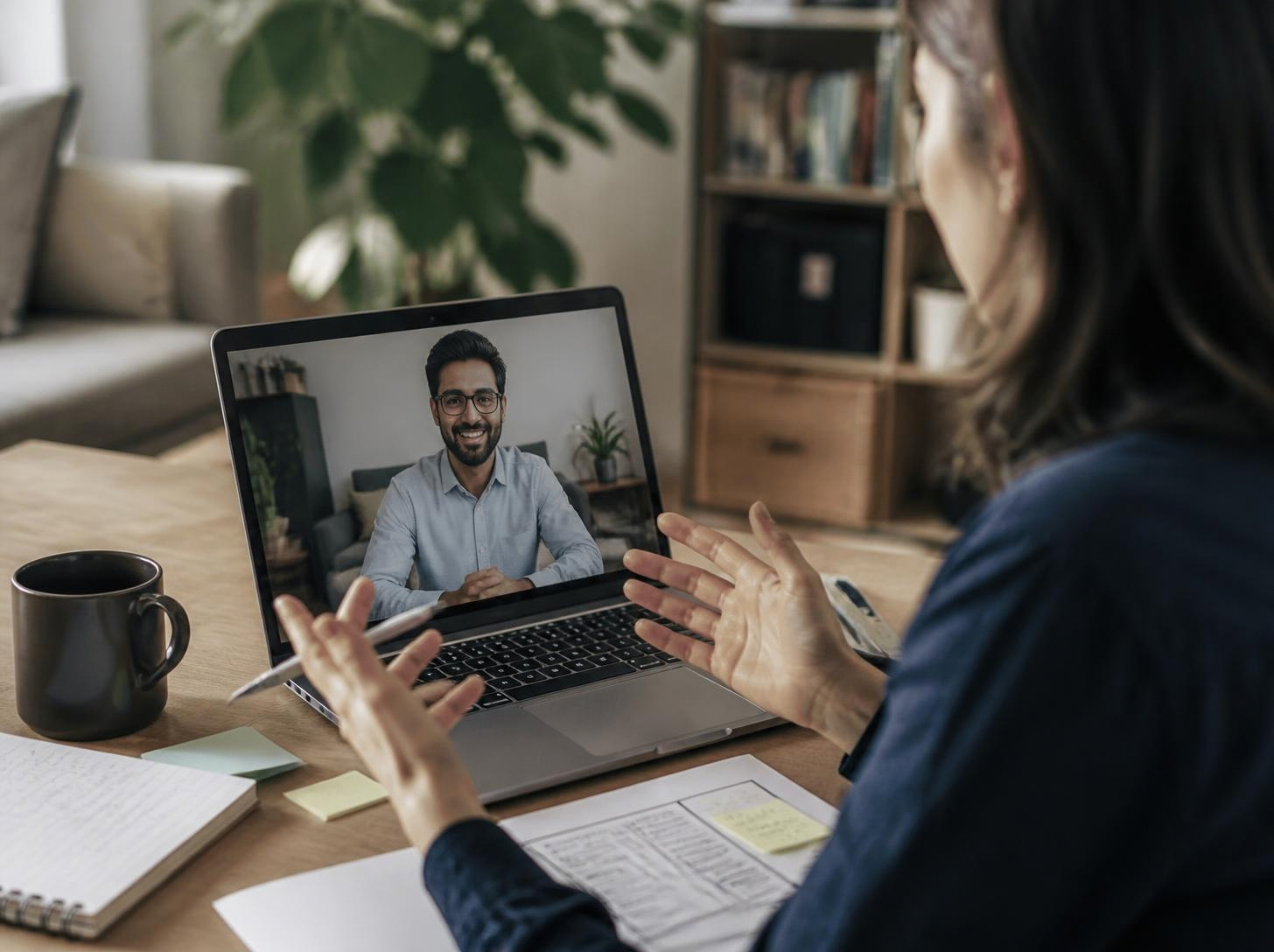 Video call with a client about a website project