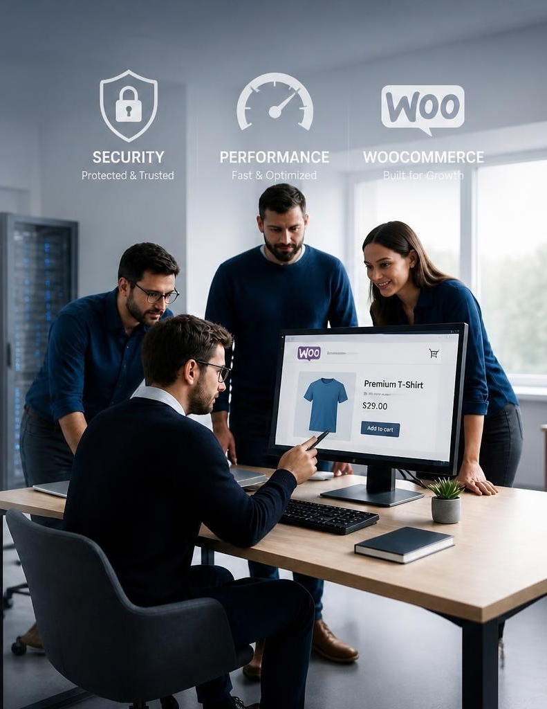 Team reviewing a WooCommerce online store product page